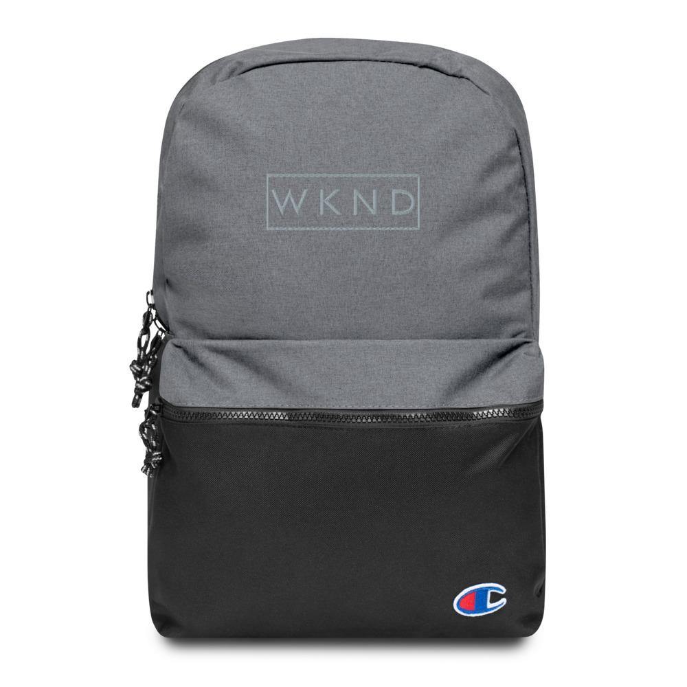 Grey Embroidered Champion Backpack |  My Weekend Bag